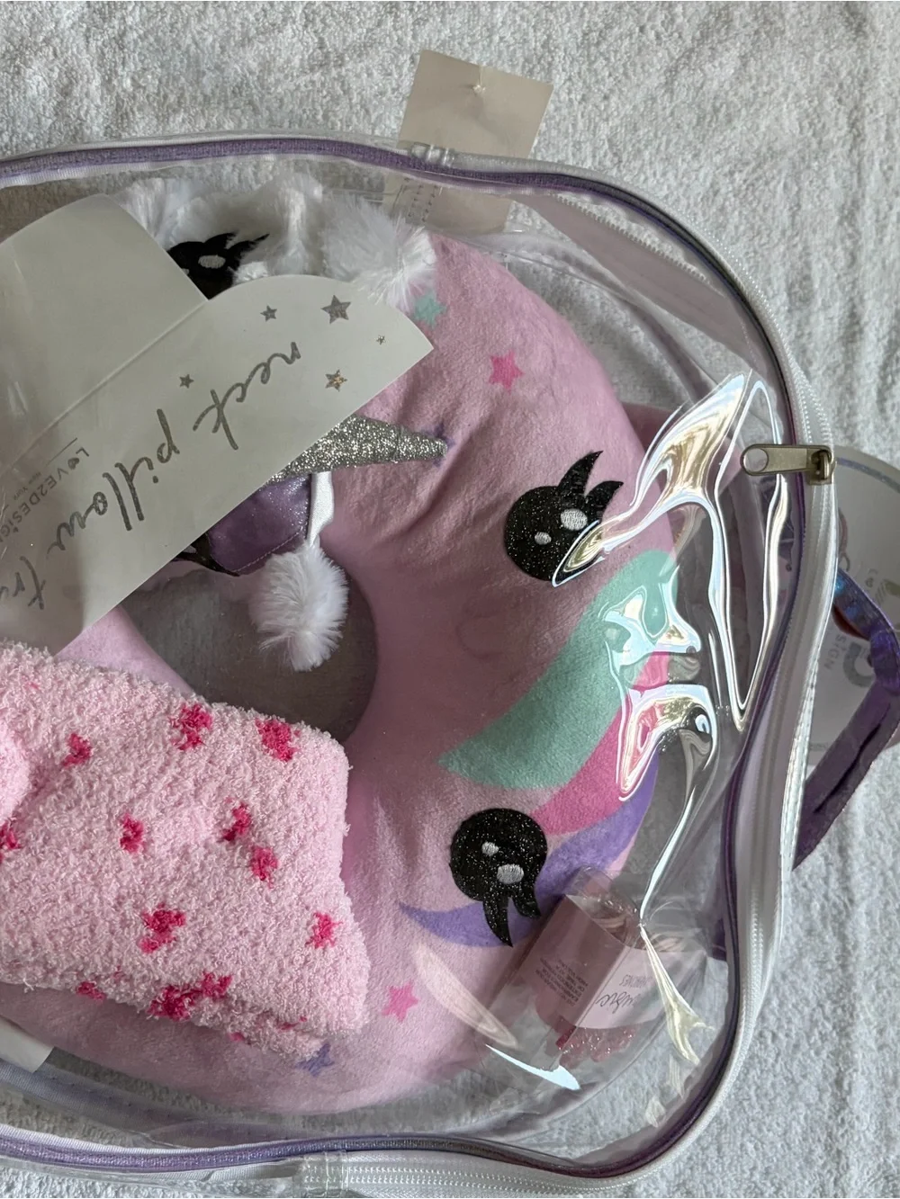 Pink Unicorn Kids Travel Set with Clear Carry Bag